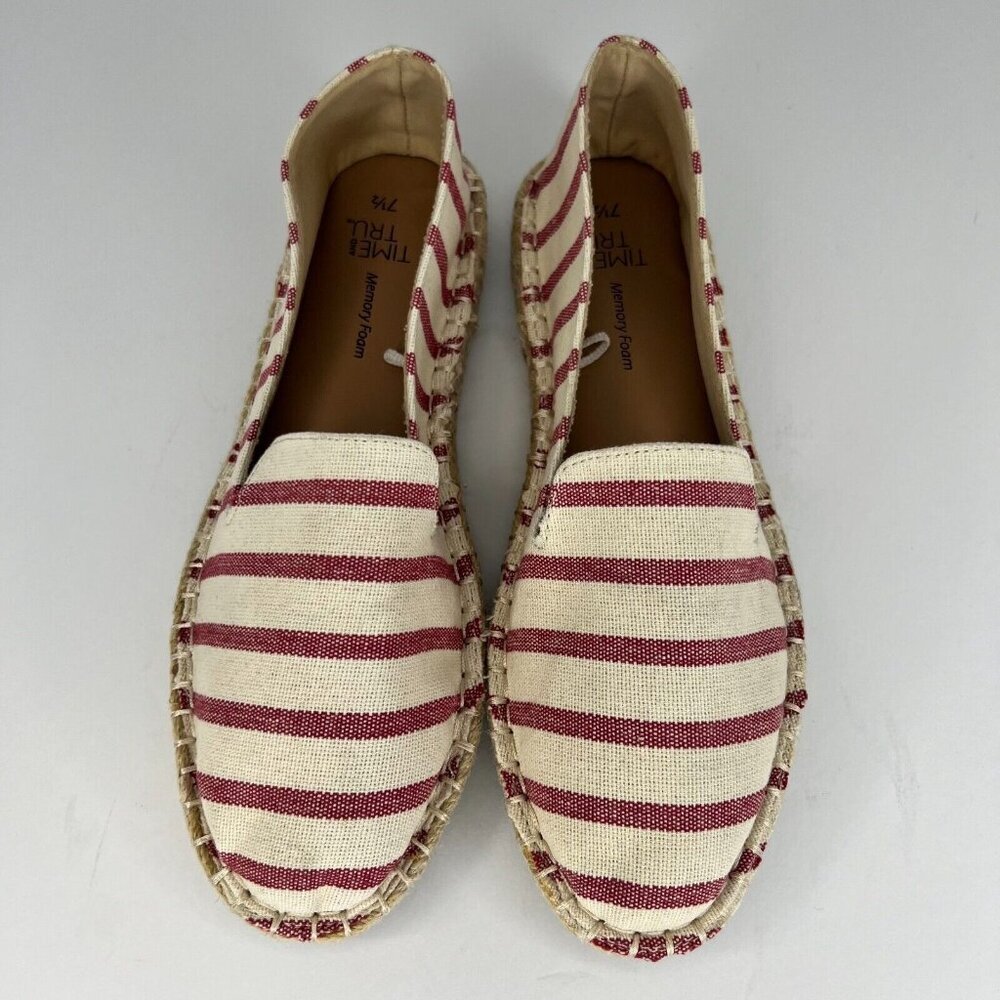 Time and Tru Womens Red Stripe Canvas Espadrille Casual Slip-On Size 7.5 Flats - Picture 4 of 10